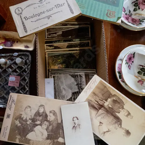 box; vintage photographs, postcards