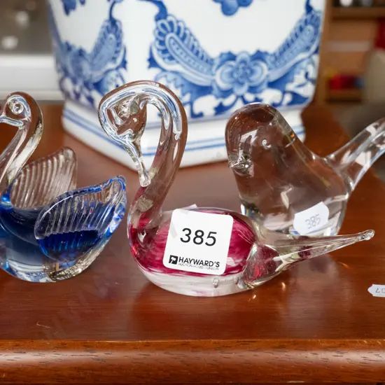 3x glass bird ornaments