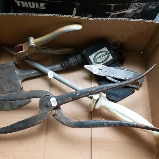 box; small hatchet, multi tool, nibbler etc
