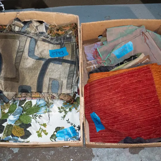 2x boxes of fabric pieces - red dots