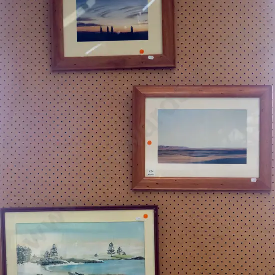 3x framed prints - landscapes - orange dots