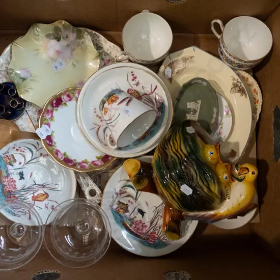 box; cups, saucers, wall mounted pocket vase, Limoges miniaturesetc