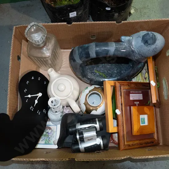 box; ceramic cat basket, wall clock etc