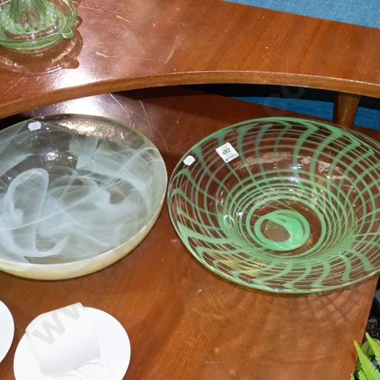 2x studio art glass bowls Largest Diam-315