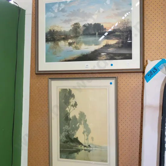 2x framed prints - landscapes - blue dots