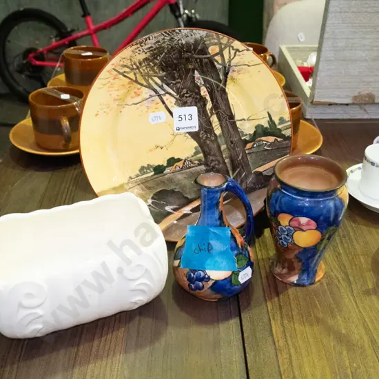 Royal Doulton plate, Tunstall vases - 1 has chip, white trough vase