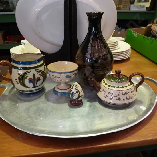 studio pottery vase, Torquay  vase, alloy tray