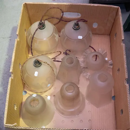 box; Edwardian glass light shades