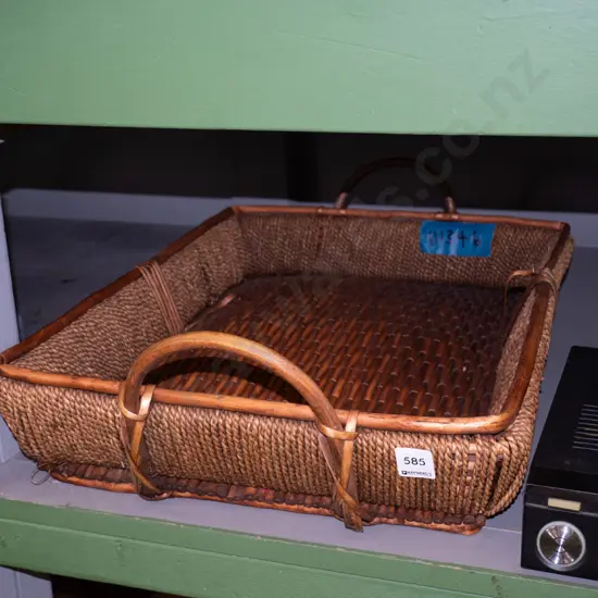 large cane and seagrass tray