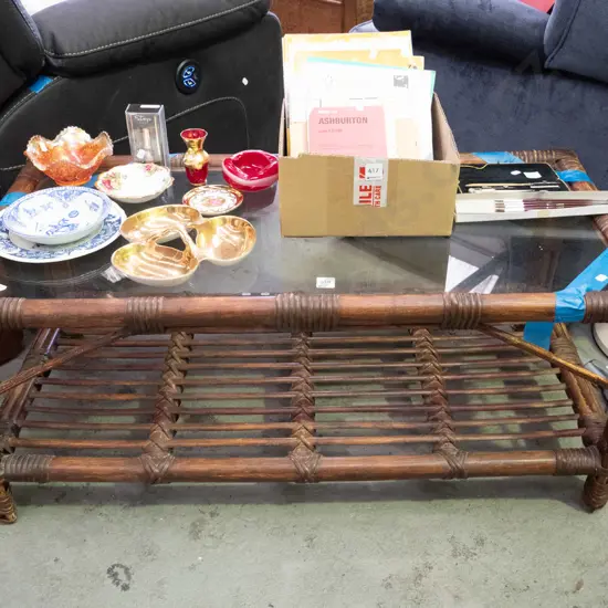 bamboo and smoked glass coffee table
