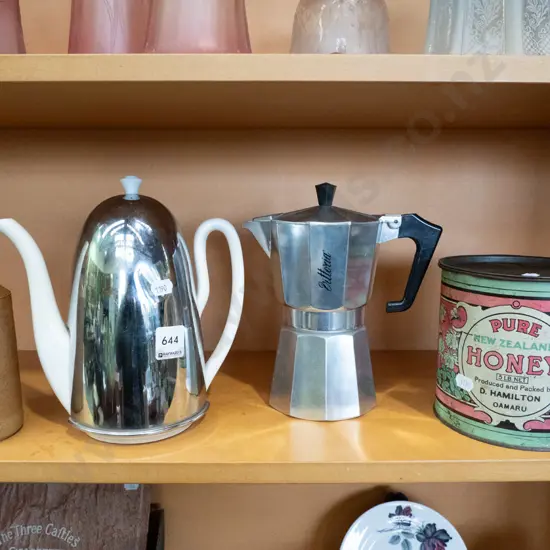 honey tin, stove top espresso, coffee pot etc