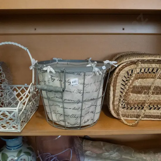 wire baskets, woven flax hand bag