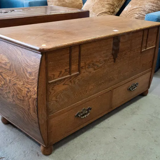 deco oak blanket box with 2 lower drawers