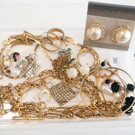 plastic tray of costume jewllery