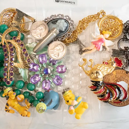 plastic tray of costume jewllery