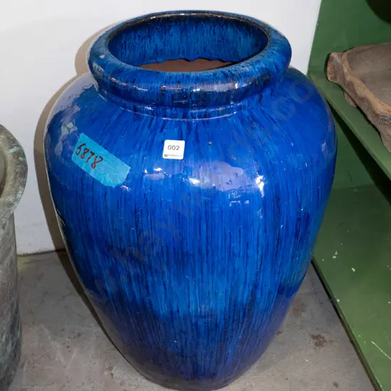 large blue glazed planter H-630