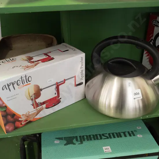 whistling kettle, apple peeler/corer/slicer