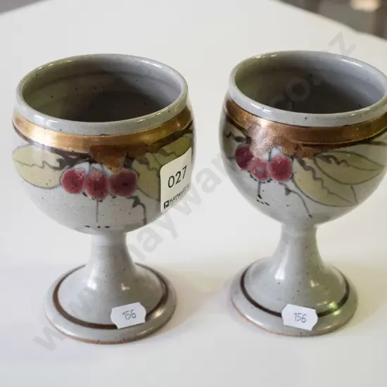2x Neil Grant wine goblets with gold bands