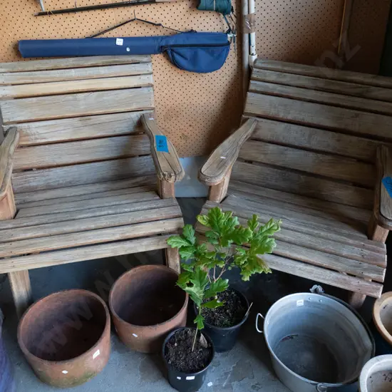 2x homemade wooden outdoor armchairs