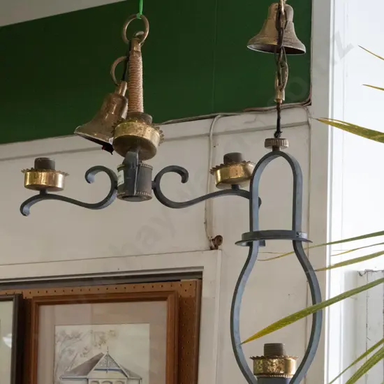 2x metal and brass pendant light fittings - missing shades