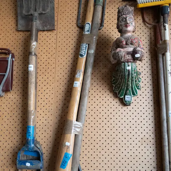 garden fork, pick axe handle, grubber