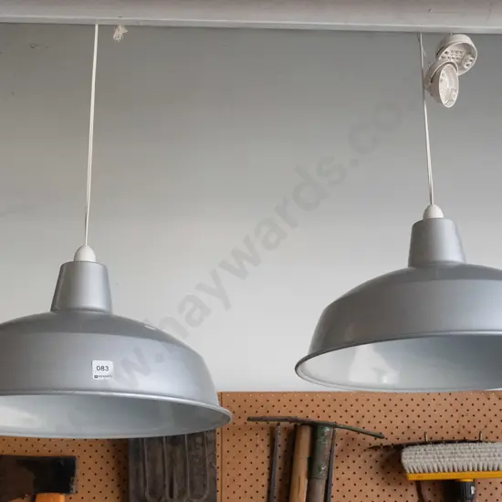 2x grey spun aluminium light shades