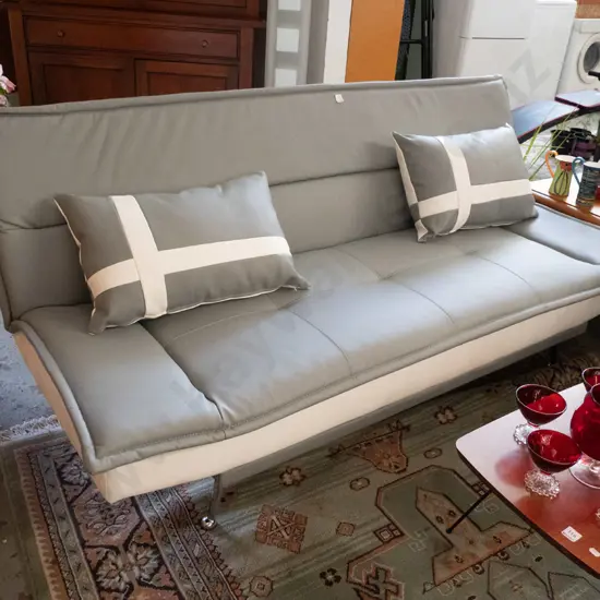 contemporary grey and white vinyl upholstered divan bed - excellent condition
