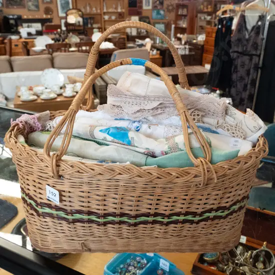 cane basket and linen