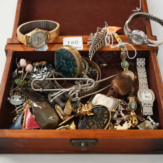 jewellery box; charms, watches, brooches etc