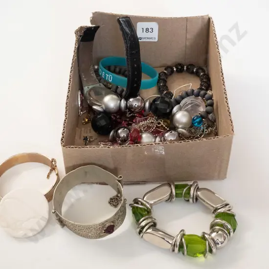 box; bracelets, pendants, wristwatch etc