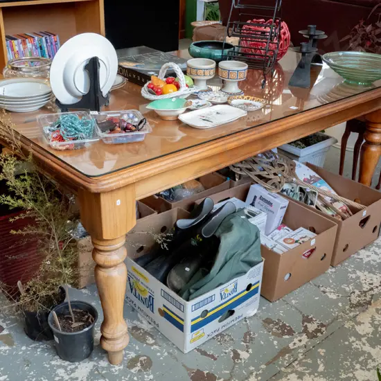 turned leg solid pine dining table with glass top protector H-760 W-1800 
