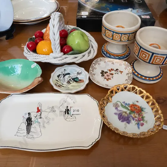 ceramic fruit bowl, Spanish candlesticks etc