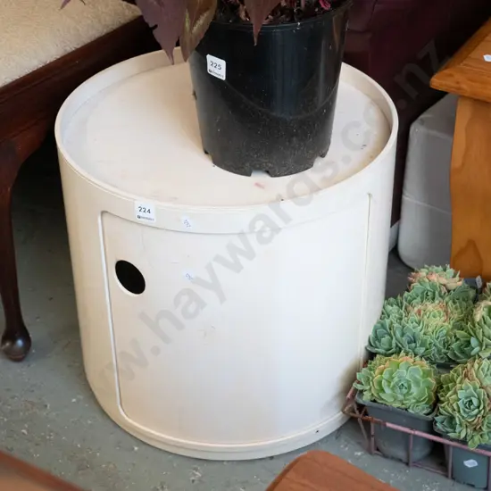 retro plastic cylindrical end table with drawer