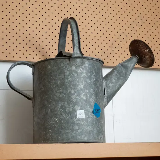 galvanised watering can with rose - has damage