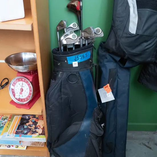 golf clubs and bag