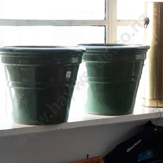 pair of green glazed garden planters H-300