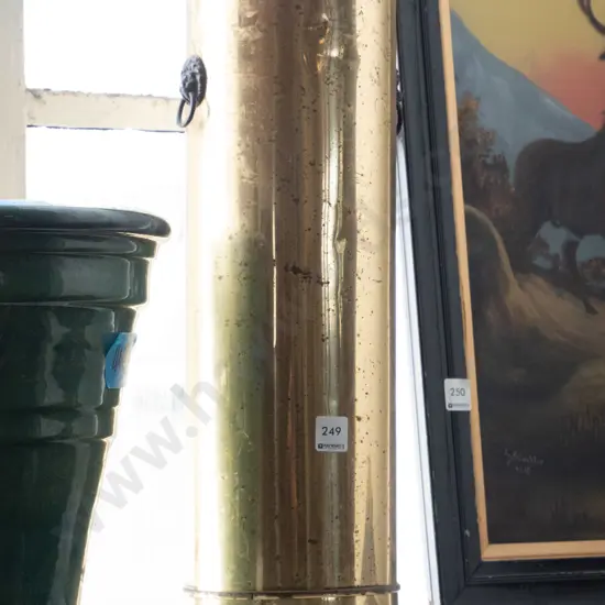 brass double handled umbrella stand - some pitting to brass H-500