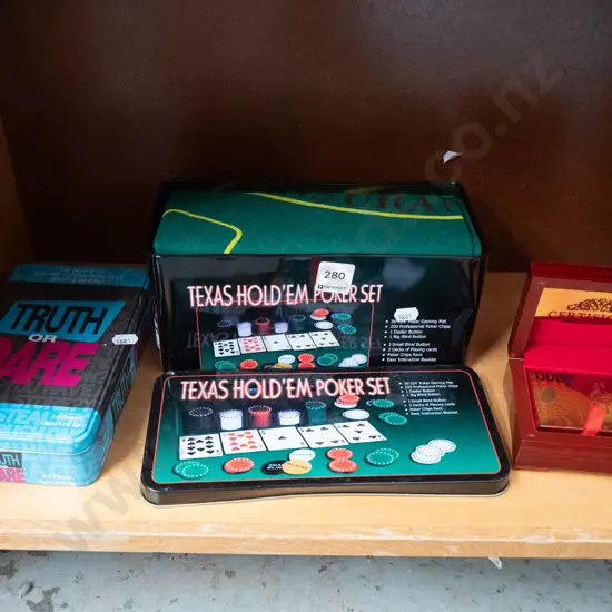 Texas Holdem poker set, playing cards & Truth or Dare game