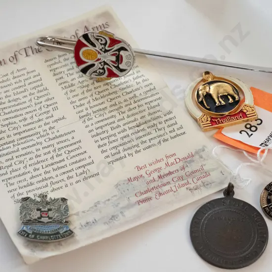assorted badges, life saving medal