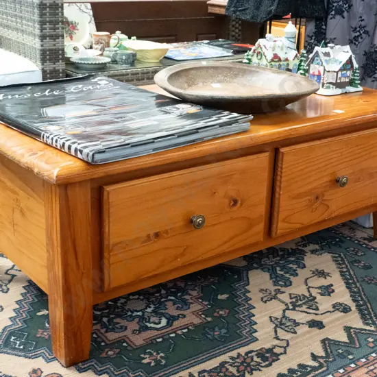 sold pine 2 drawer coffee table H-450 W-1200 D-600