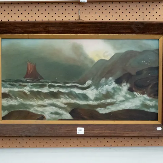 framed oil on board - sailing ship