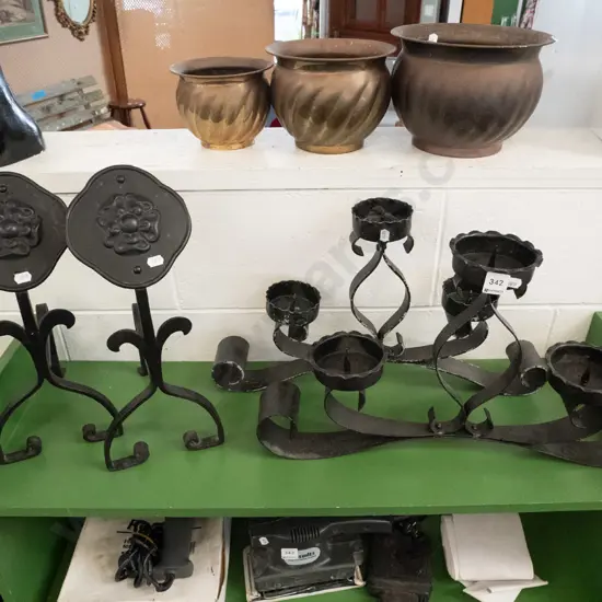 wrought metal fire dogs & candelabra