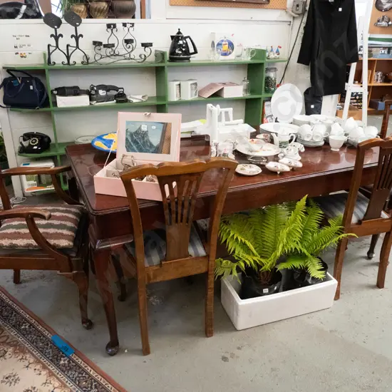 dark stained wooden table with 4 matching chairs H-760 W-1830 D-900