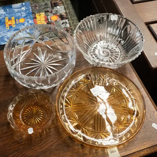crystal & glass bowls, amber glass dish, small bowl