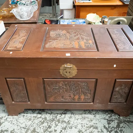 carved Asian camphorwood chest