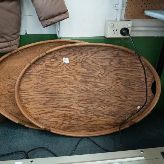 2x large oak trays - taken from tea trolley W-735
