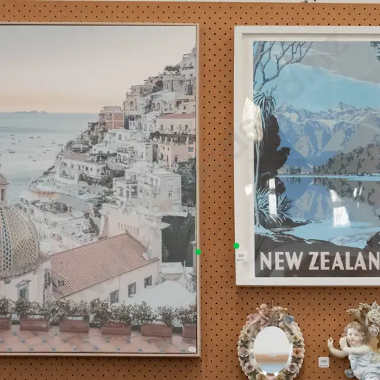 2x framed prints - NZ poster, Mediterranean village