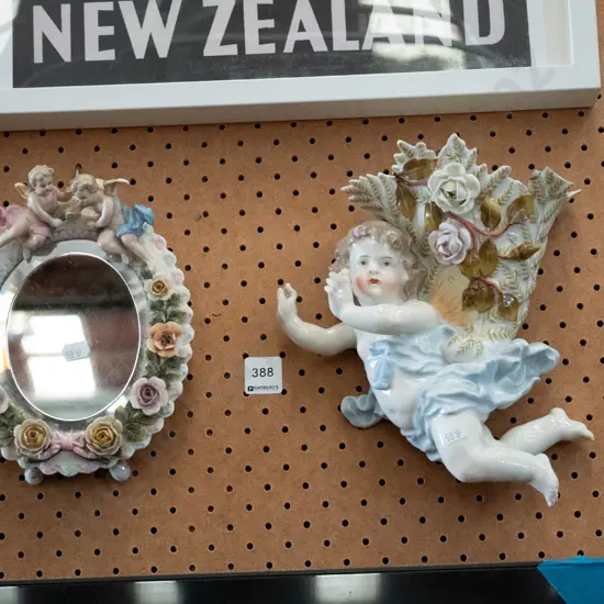 cherub wall mirror, matching cherub wall pocket vase