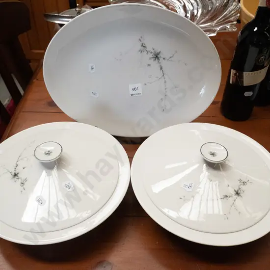 2x Royal Doulton Greenbriar lidded veges, small ashet