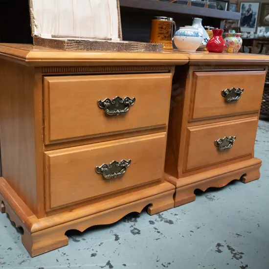 pair of rimu 2 drawer bedside cabinets
